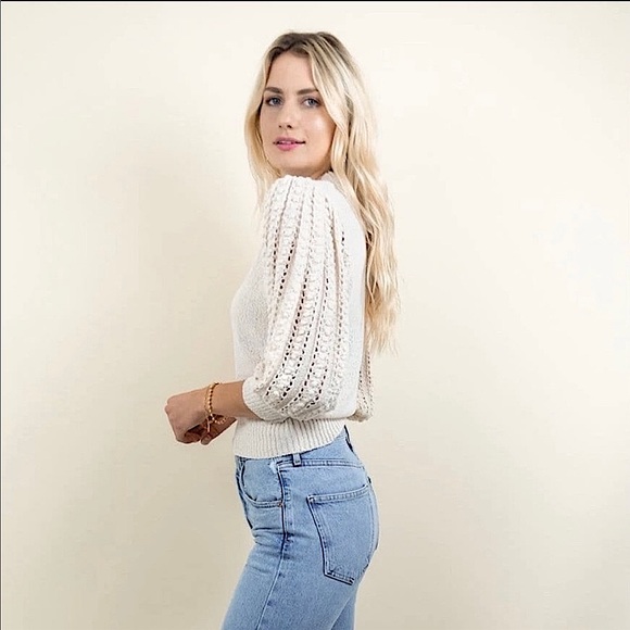 Heartloom Sweaters - Heartloom Nora Short Sleeve Sweater Pointelle XS